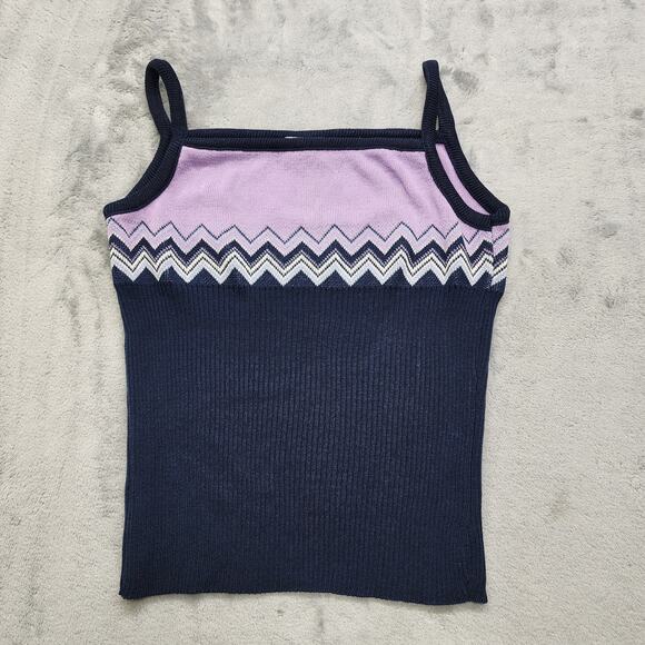 Vintage Coolwear Top Womens S Blue Purple Zig Zag Stretch Knit Fitted Tank Cami - Picture 1 of 10